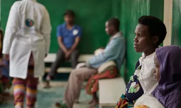 Young patients waiting outside hospital in Rwanda